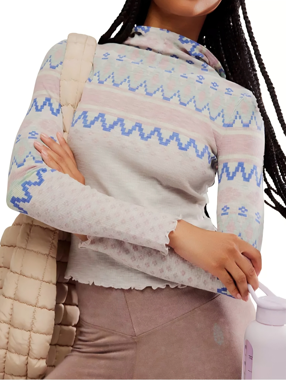 FP Movement Breathe Easy Printed Layer Ribbed Hooded Long-Sleeve Top, NWT - Picture 3 of 3